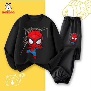 Bộ thu đông bé trai BOBDOG 2025, đồ bộ bé trai dài tay chất liệu cotton in hình NGƯỜI NHỆN -TW-BDO58 cho bé