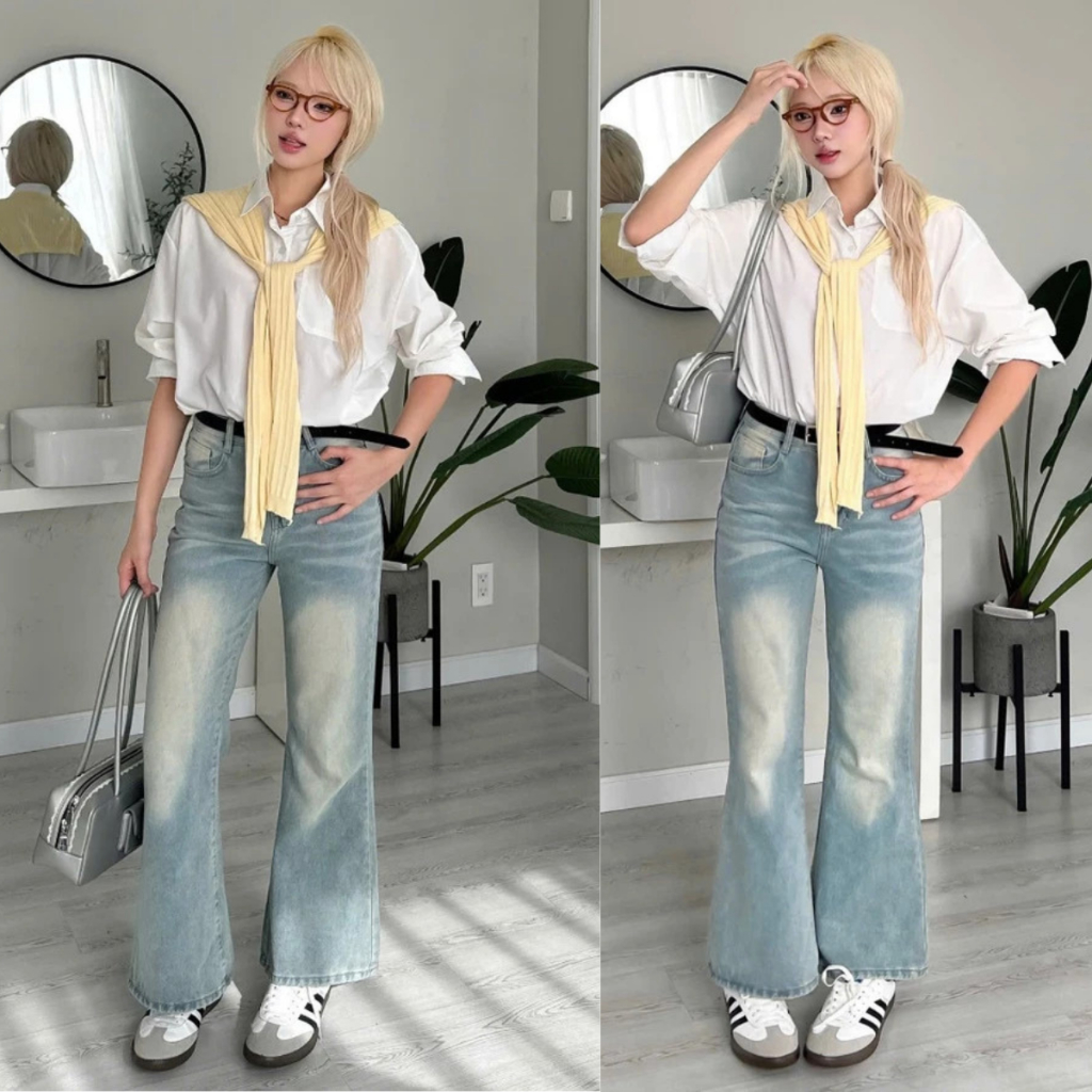 Quần Jeans Nữ Ống Loe Siêu Rộng Cotton Chất Vải Mềm Không Co Giãn Dáng Rông Không Ôm Không Co Giãn Eva Boutique | BigBuy360 - bigbuy360.vn