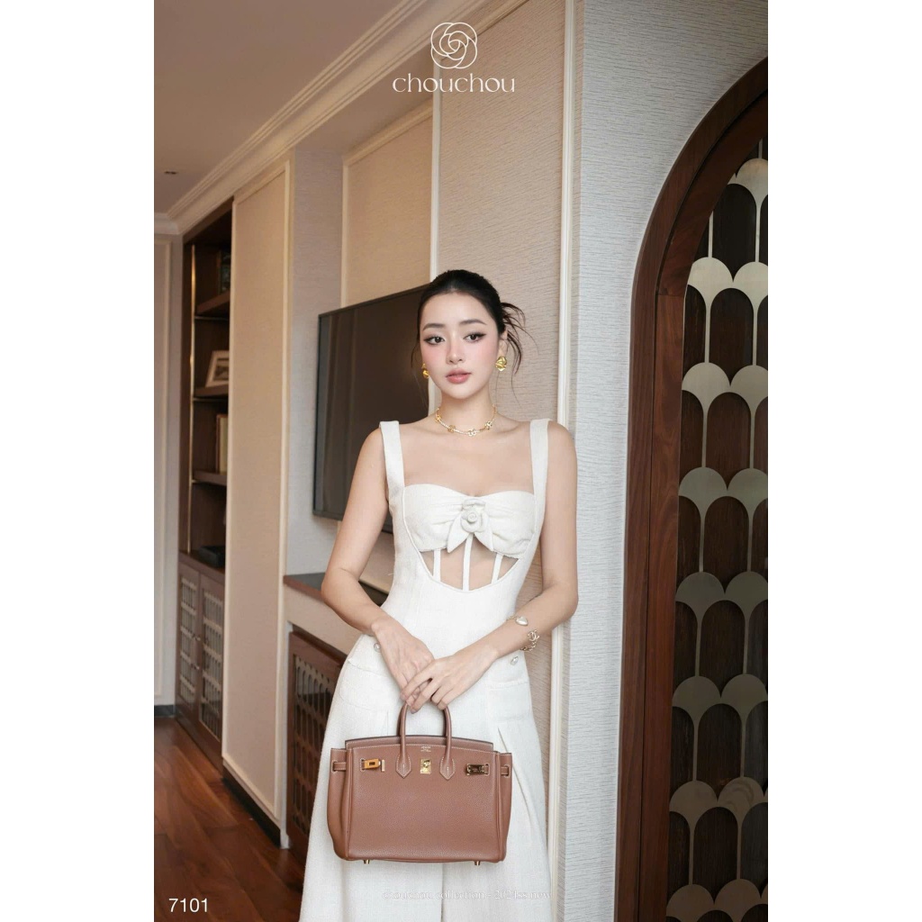 Set bộ đồ nữ jumpsuit áo hai dây cúp ngực thiết kế phối quần ống suông, set đồ jum xoắn ngực đính hoa hàng MAY LẠI