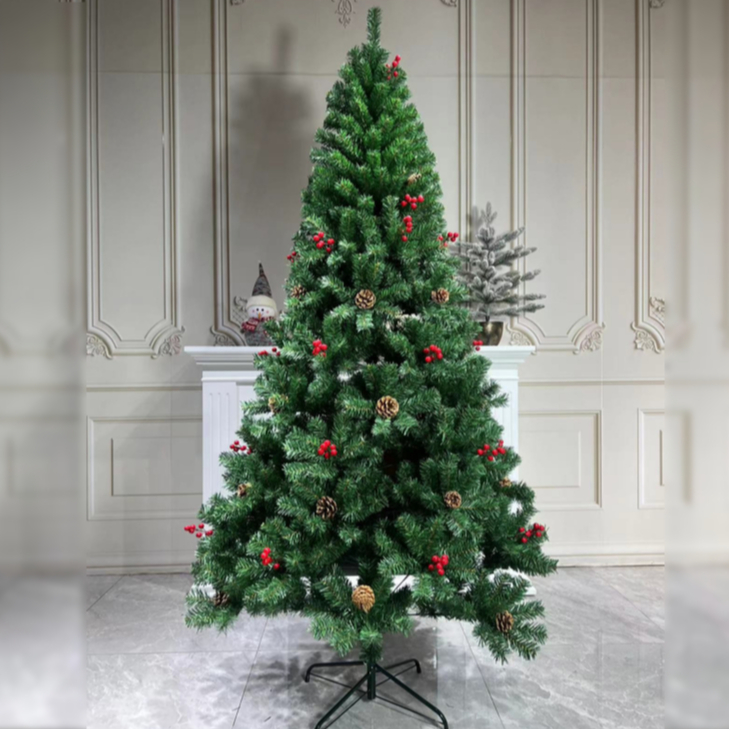 Cây Thông Xanh Tán Dày Rậm Đính Trái Thông C28 2.1m, 2.4m Cây Thông Trang Trí Noel