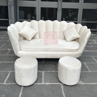 Bộ Sofa Sò Băng Nhung Kem Dài 1m7, Chất Vải Nhung Mịn Kèm Đôn Gối Xinh Xinh