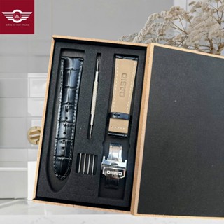 Dây đồng hồ CASIO MTP1375 1374 1183 1303 1370 da bò dập vân cá sấu khóa bướm 2 nút bấm( Dây Có  logo CASIO)