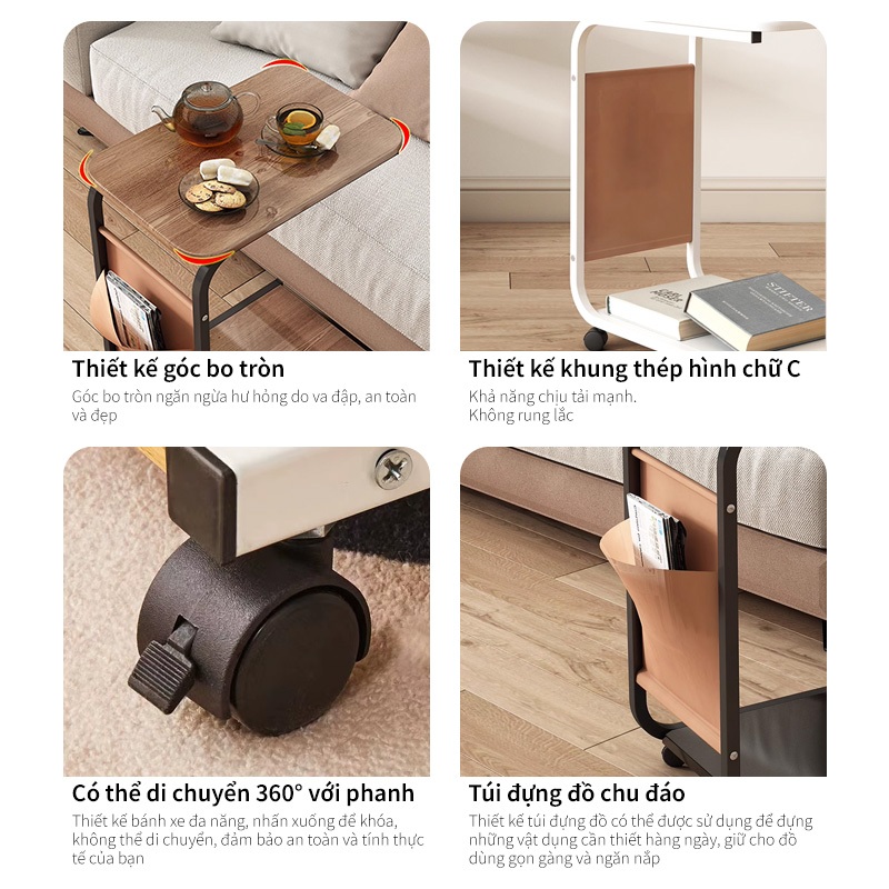 Bàn Trà Sofa Chữ U Bàn Ăn Mini Có Bánh Xe Di Chuyển Kệ Đầu Giường Bàn Trà Nhỏ Di Động Đa Năng | BigBuy360 - bigbuy360.vn