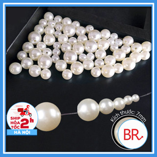 Set 150 hạt ngọc trai nhựa trắng có lỗ xỏ - Phụ kiện trang trí Tết - Hạt cườm nguyên liệu trang trí DIY handmade 02087