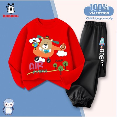 Bộ dài tay bé trai BOBDOG, bộ cho bé trai chất thun cotton mềm mịn in hình gấu cute TW-BDO93-BDQ10