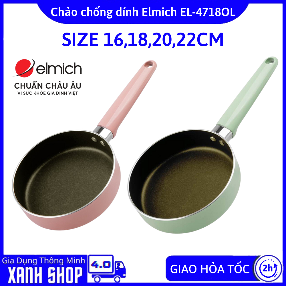 Chảo chống dính siêu bền Elmich EL-4718OL size 16,18,20,22cm - Dùng Cho Mọi Loại Bếp - Bắt Từ Nhanh - Bảo Hành 1 Năm