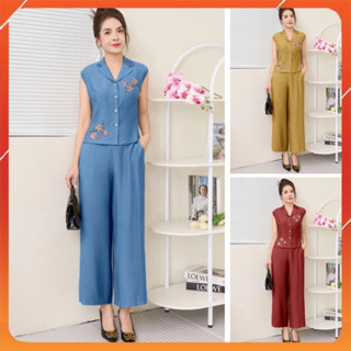 Set Bộ Nữ Mặc Nhà, Chất Đũi, Bộ Trung Niên, Áo Xát Nách, Quần Dài, 3 Màu Siêu Xinh, Mã R73 Hascoo