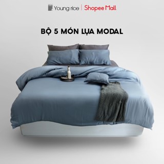Bộ chăn ga gối nệm 5 món Lụa Modal cao cấp YOUNGRICE bộ chăn ra drap grap gối đệm nệm trải giường Quà cưới Quà tân gia