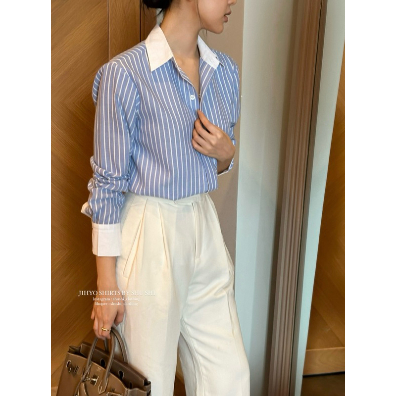𝐉𝐢𝐡𝐲𝐨 𝐒𝐡𝐢𝐫𝐭𝐬 - Sơ Mi Sọc Pha Cổ Không Nhăn ( ảnh chính chủ )