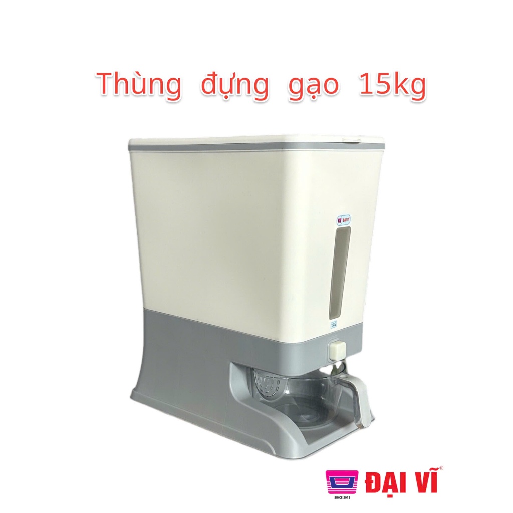 Thùng Đựng Gạo, Ngũ Cốc Thông Minh Tiện Ích 15kg, có Cốc Đong Gạo, Nút Bấm Lấy Gạo Tự Đông và Ngăn Hương Liệu Khử Ẩm Mốc