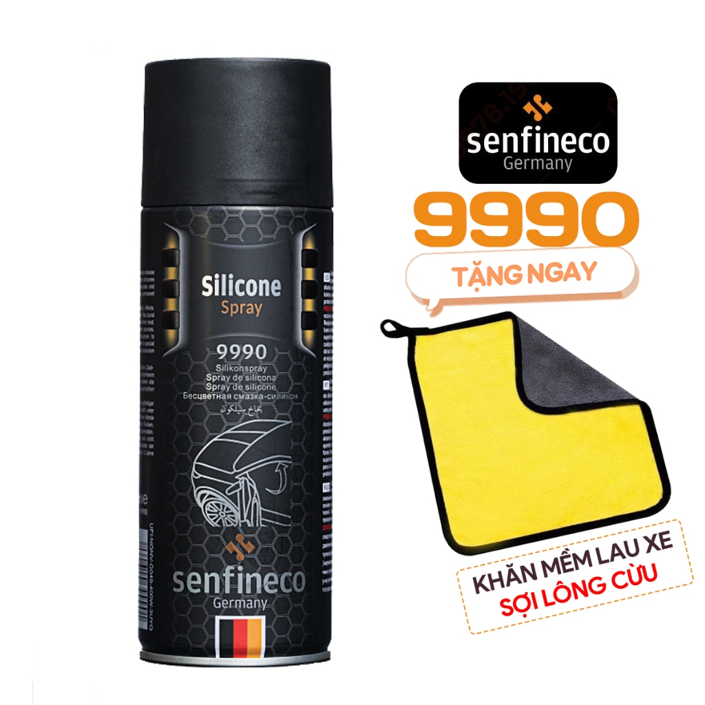 Senfineco 9990 Silicon Spray 450ml Nhập Đức, Chai Xịt Dưỡng Ron Cao Su, Ron Cửa Oto