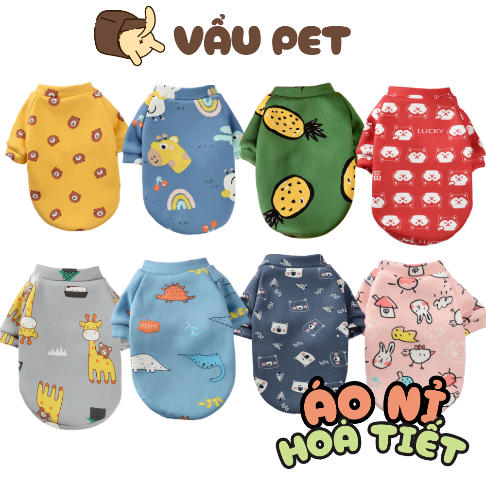  Áo cho chó mèo Nỉ họa tiết ngộ nghĩnh - Quần áo cho chó poodle con lớn mèo thú cưng Vẩu Pet Shop 