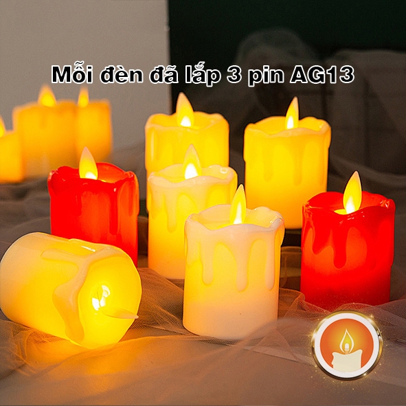 Nến điện tử tim lắc kiểu sáp chảy .Dùng 3 viên pin AG13 [LẮP SẴN PIN]