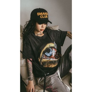   SMAKER  Áo thun cotton nam nữ Unisex form rộng tay lỡ local brand chính hãng-THE EYE SHORT SLEEVES WASHED TEE IN BLACK 