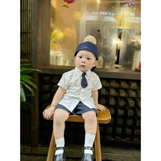 [Sẵn] Set công tử kèm cà vạt tone xanh đậm cho bé trai( k có mũ)