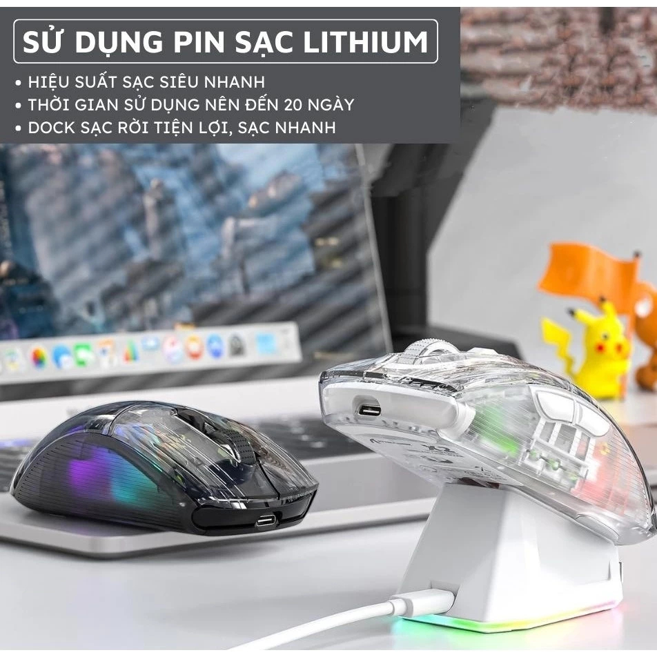 Chuột Máy Tính Không Dây Bluetooth ATTACK SHARK X2 PRO Thiết Kế Trong Suốt Tránparent LED RGB Sạc Kè