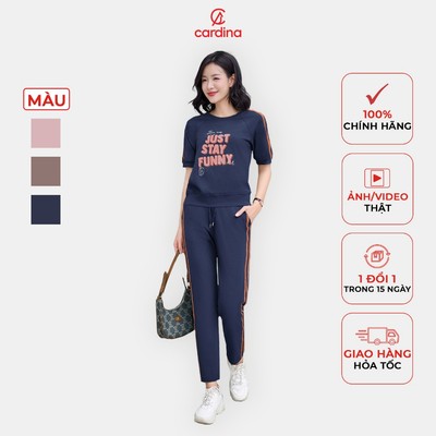 Đồ bộ nữ CARDINA chất liệu cotton phối viền kiểu dáng thể thao hiện đại năng động trẻ trung 4BTL03
