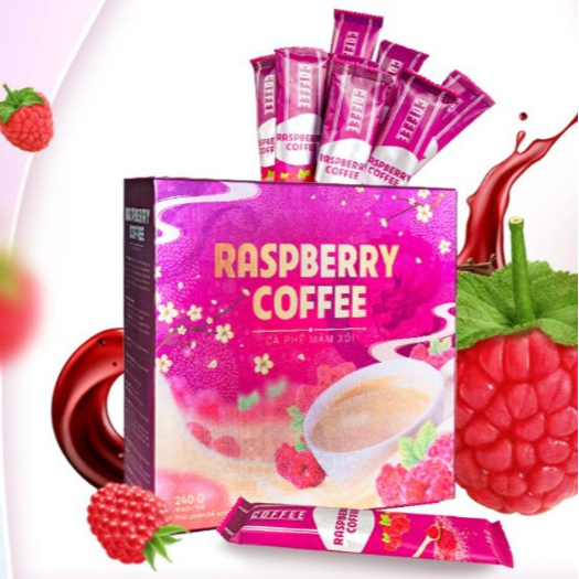 Cà Phê Mâm Xôi Giảm Cân Raspberry Coffee Chính Hãng Hộp 15 Gói - hàng chấm tem