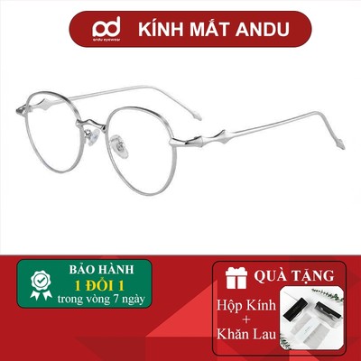 Gọng kính cận thời trang nữ ANDU dáng tròn phong cách trendy chống tia UV chất liệu kim loại - 2708