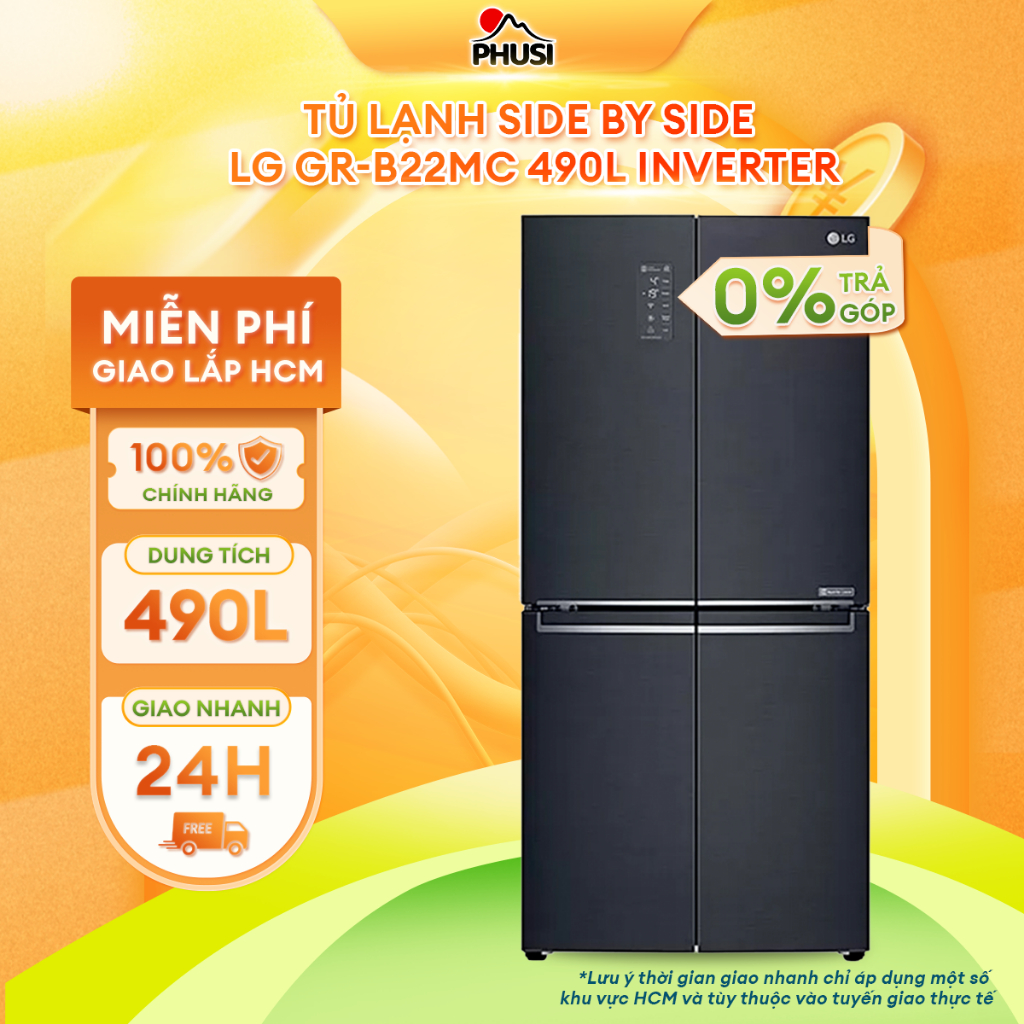 GR-B22MC Tủ Lạnh Side by Side LG GR-B22MC 490L Inverter 4 Cánh Thép Đen