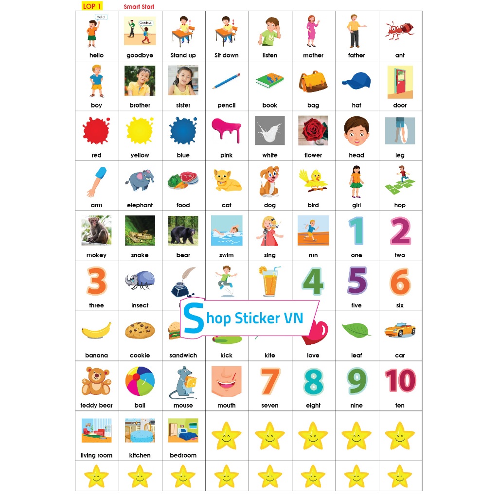 Bộ Sticker tiếng anh lớp 1- Smart Start 1