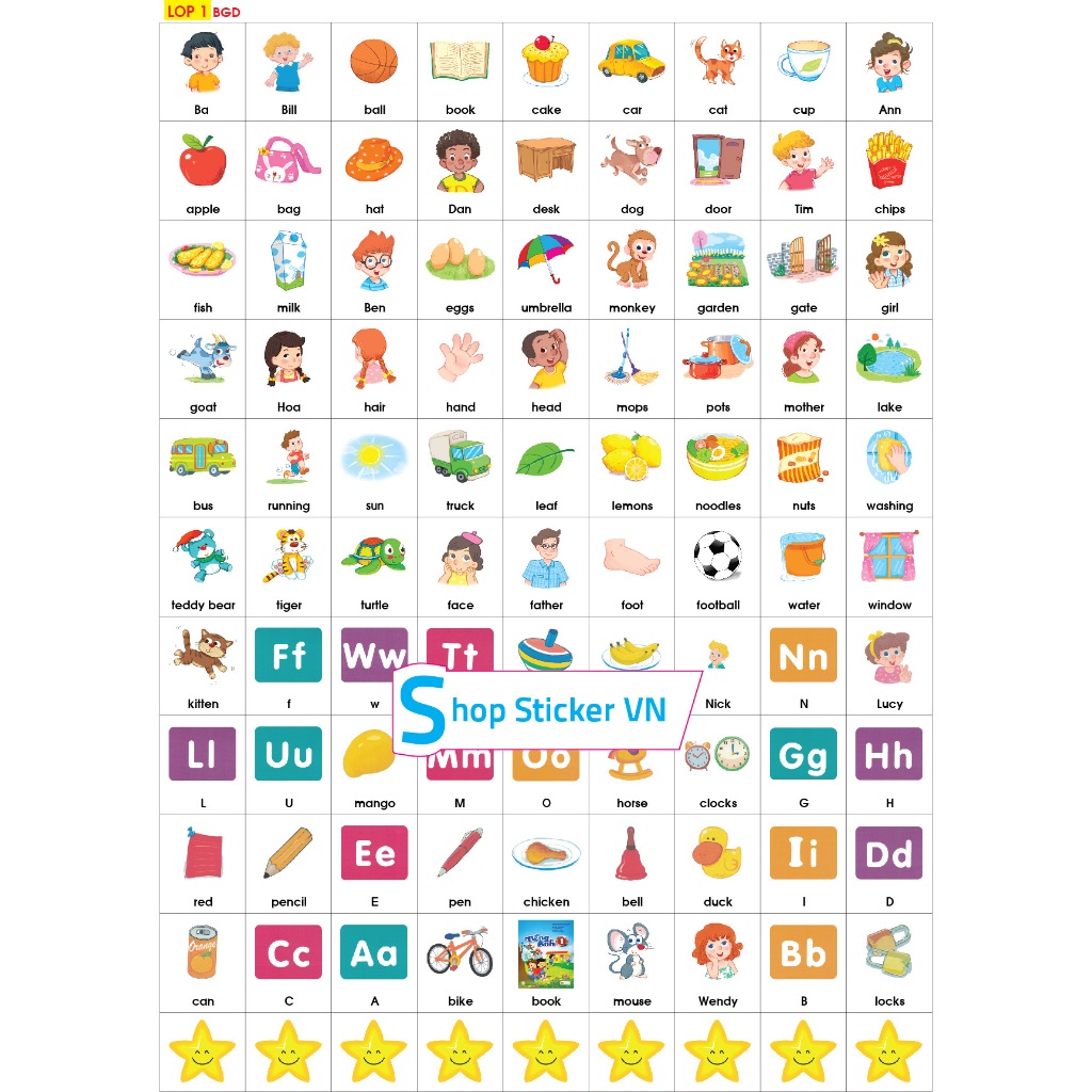 Sticker tiếng anh lớp 1 - BGD