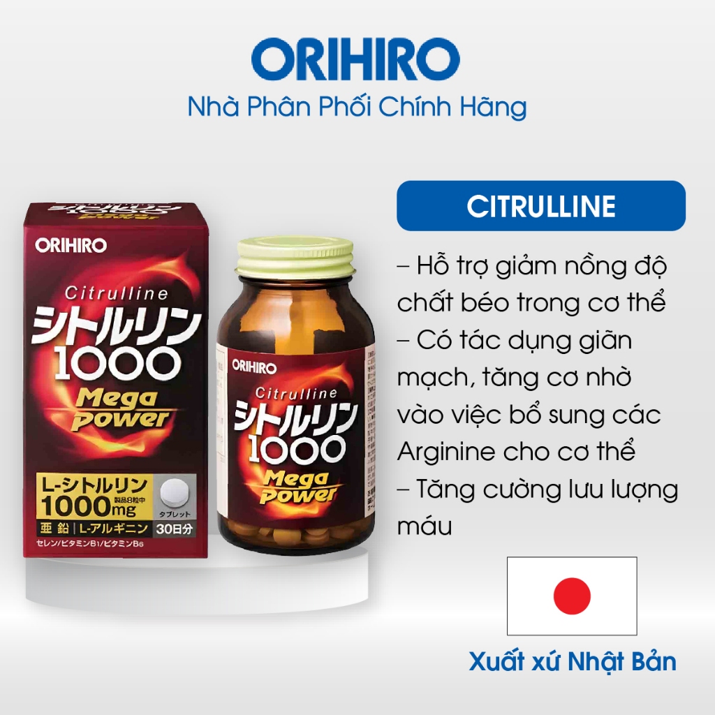 Viên uống bổ sung năng lượng Citrulline 1000mg Orihiro 240 viên - NPP Chính Hãng Orihiro