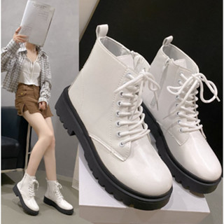 [ CÓ H TỐC] 60 Bốt Trắng Nữ Phối Đế Đen Cách Điệu Siêu Sang Chất Da PU Cao Cấp Lên Chuẩn Form