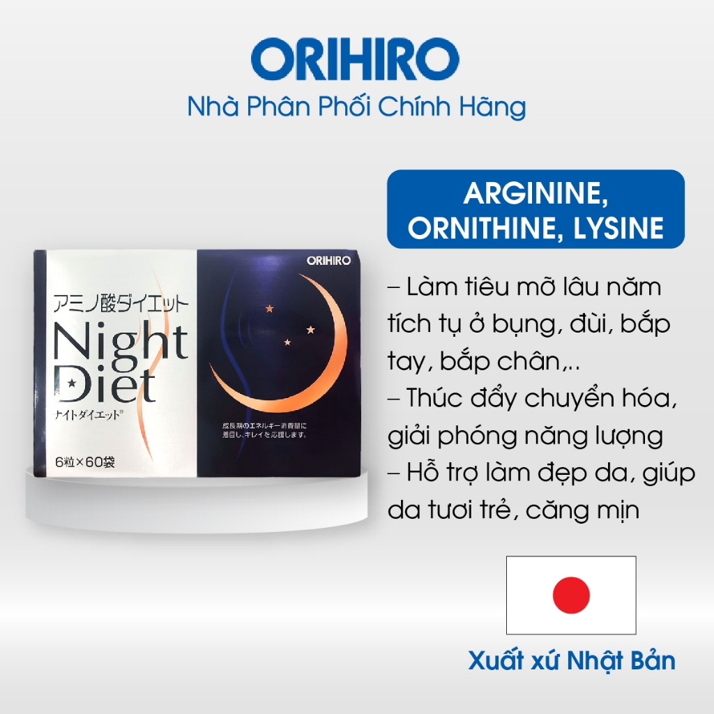 Viên uống giảm cân Night Diet Orihiro hộp 60 gói - NPP Chính Hãng Orihiro