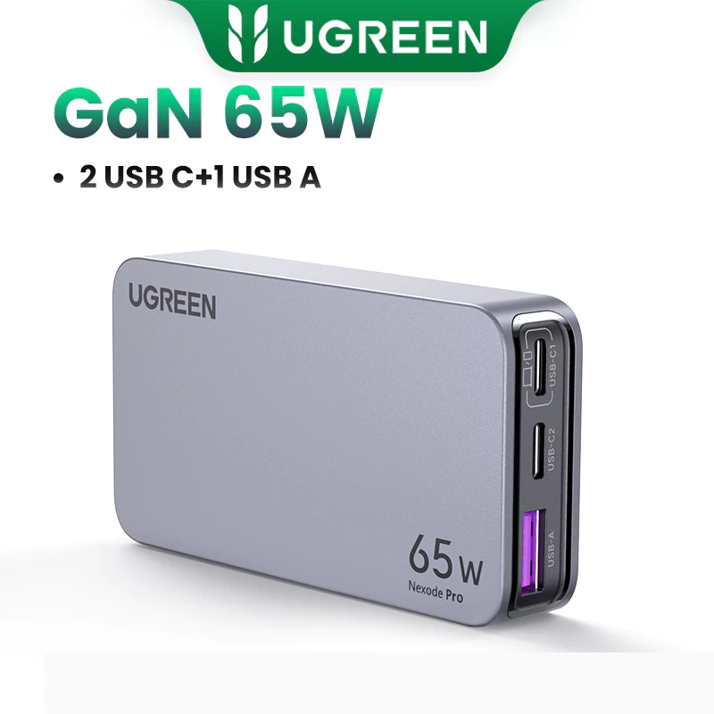 Củ sạc nhanh 3 cổng Nexode Pro GaNInfinity 65W Slim Ugreen 15817 cao cấp (US Plug)