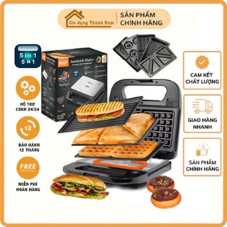 Máy kẹp nướng bánh mì RAF 800W 5 khay có thể tháo lắp, làm bánh, nướng bánh donut, waffle, mặt cười