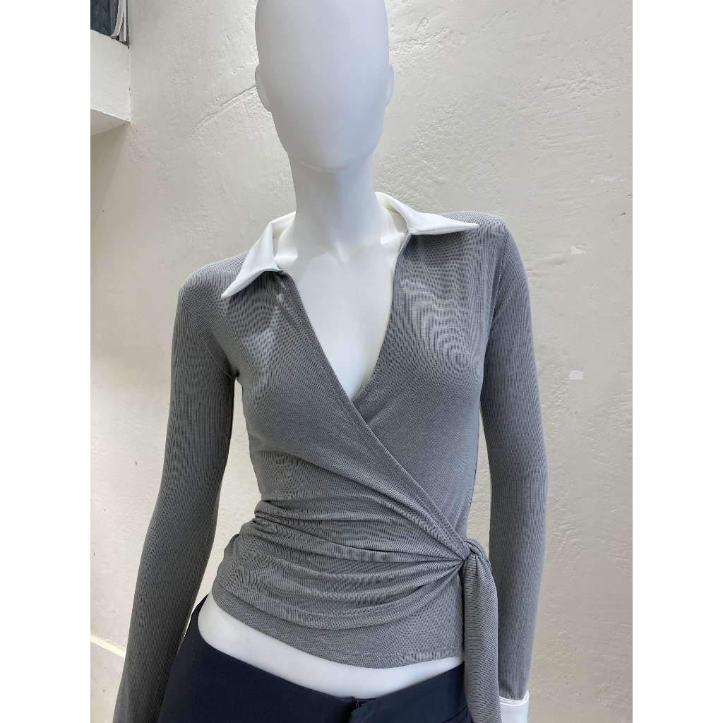  MAMAVIRUS Áo Kiểu Tay Dài Cổ Sơ Mi Cột Dây ౨ৎ PEGGY SHIRT 