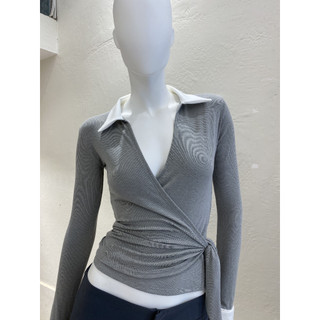  MAMAVIRUS Áo Kiểu Tay Dài Cổ Sơ Mi Cột Dây ౨ৎ PEGGY SHIRT 