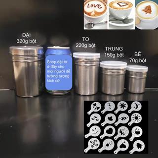 Lọ rắc bột cacao matcha inox có nắp hoặc bộ khuôn rắc bột 16 tấm latte art