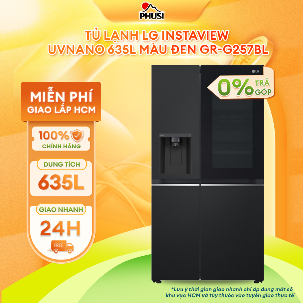GR-G257BL Tủ lạnh LG Instaview lấy nước ngoài UVnano 635L màu đen Hàng Chính Hãng[MIỄN PHÍ GIAO LẮP]
