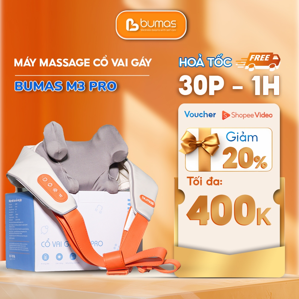Máy Massage Cổ Vai Gáy BUMAS M3 PRO - Massage chườm ấm 8 điểm chạm - Hàng Chính Hãng
