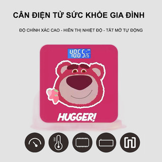 [BÁN CHẠY] Cân Sức Khỏe Điện Tử Hình Gấu Hồng Mặt Kính Cường Lực Chịu Tải Đến 180kg Độ Chính Xác Cao, Bảo Hành 12 Tháng