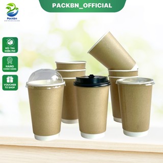 SỈ 50 cốc giấy Kraft 2 lớp 500ml - 16oz dùng một lầng để đựng Trà, Coffe Nóng, Chống Bỏng...