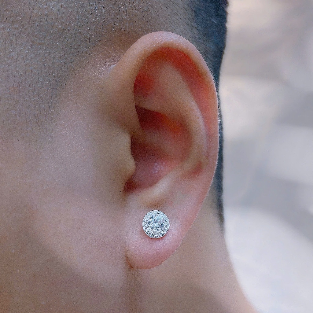 Bông tai nụ đá nam nữ K05 Hoàng Minh Châu Jewelry - khuyên tai chuẩn bạc S925 S950 chính hãng