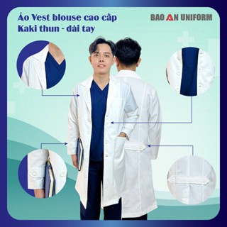 Áo Blouse Bác Sĩ Cổ Vest Cao Cấp Nam/ Nữ Dài Tay, Chất Vải Kaki Thun/Cotton Lạnh/KAKI 65
