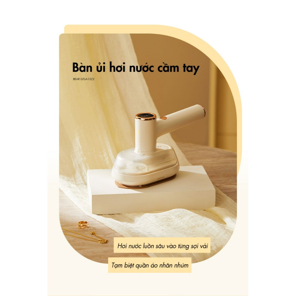 Bàn Ủi Cầm Tay BEAR GTJ-A12Z2, 1200W, dung tích 100ml - Ủi Khô/ Hơi Nước, Khử Trùng, Bảo hành 18 thá