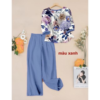 Bộ Trung Niên Cách điệu Áo vải Lụa Hàn Quần vải Linen sang trọng