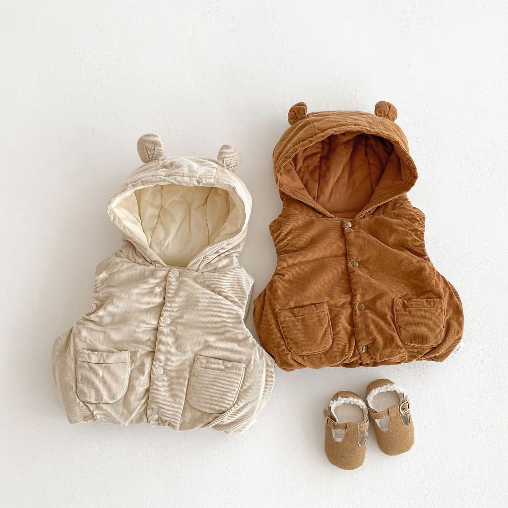 Áo khoác ghi lê trẻ em, áo ghi lê nhung lót nỉ bông cho bé size 7-22kg kiểu dáng dễ thương
