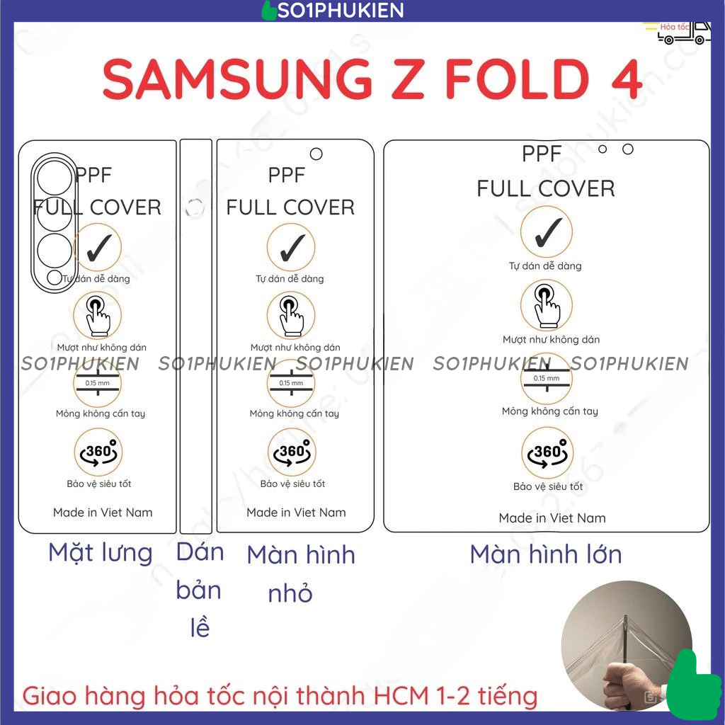 Dán PPF Samsung Z Fold 4 (zfold 4) dành cho màn hình, mặt lưng, full viền