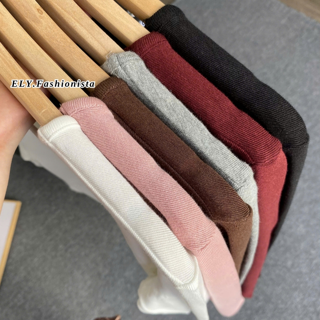Áo phông nữ dài tay cổ tim ELY chất cotton dẻo cao cấp co giãn áo thun nữ tay dài thu đông ELY289 | BigBuy360 - bigbuy360.vn