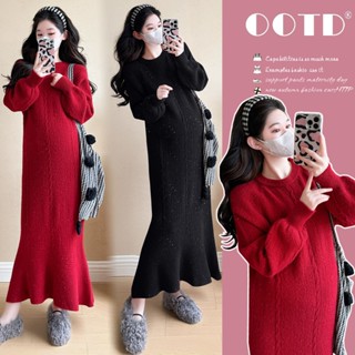 Young Mom | Váy bầu bling tiểu thư DV239 chất liệu Len dày dặn mùa Thu Đông hàng nhập Quảng Châu