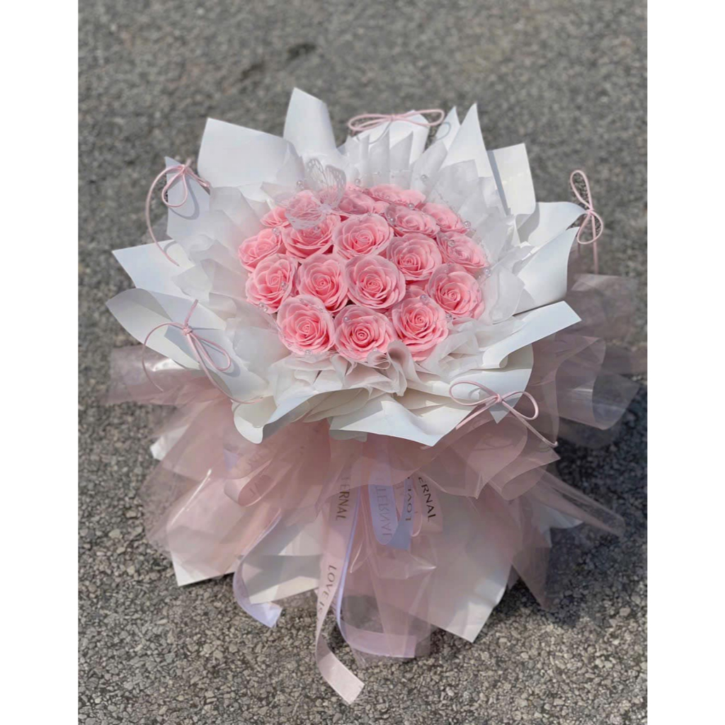 Boá hoa sáp thơm Hàn Quốc 18 bông to đẹp, bó theo yêu cầu quà tặng sinh nhật, 20/10, Noel, Valentine