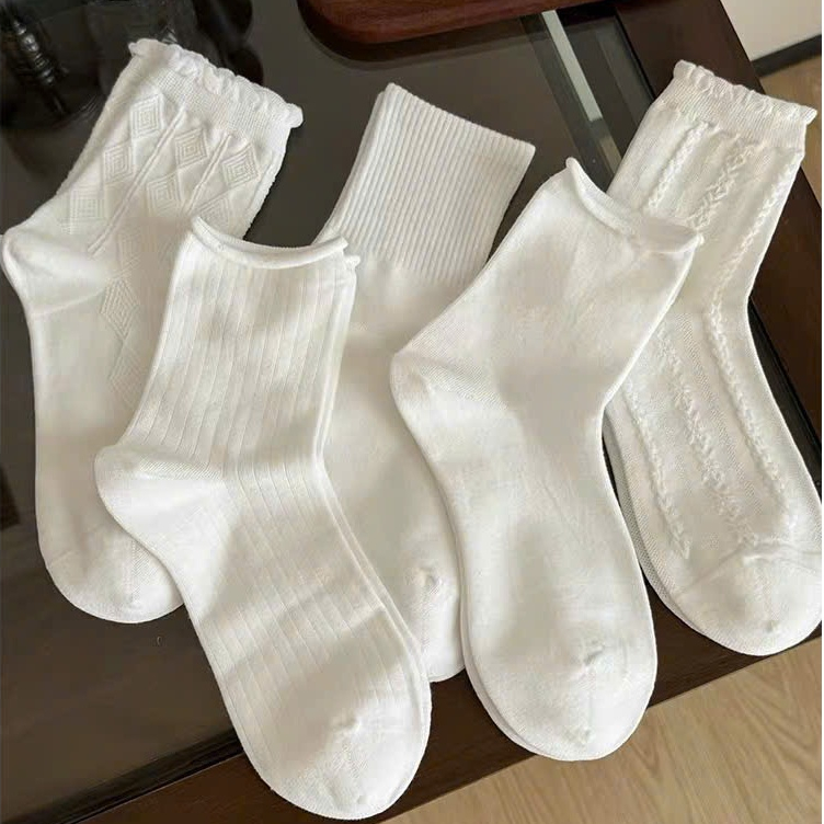 Set 5 đôi tất nữ vớ nữ cổ cao LYMIA nhiều mẫu màu trắng phong cách Hàn Quốc BT50 | BigBuy360 - bigbuy360.vn