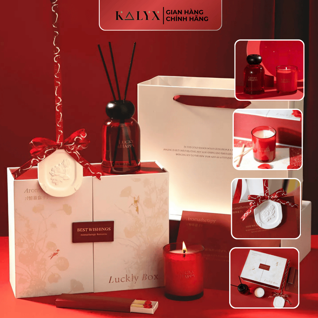  Set Tinh Dầu Thơm Thẻ Thơm Và Nến Thơm LUCKY KALYX Set Quà Tặng FULLBOX Kèm túi quà tặng sang trọng và thiệp 