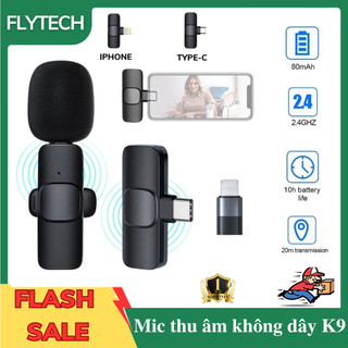  Mic thu âm không dây cài áo lọc tiếng ồn model K9 - Hỗ Trợ 2 hệ điều hành ADR & IOS  Bảo hành 1 năm 